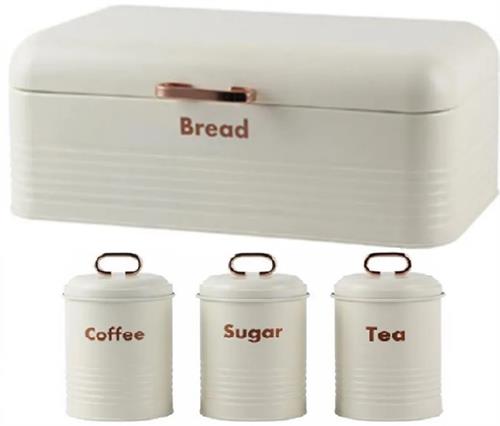 Totally 4 Piece Retro Breadbin And Canister Tin Set Combo