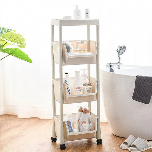 3 Layers Movable bathroom or Kitchen Storage Rack With Wheels and Baskets