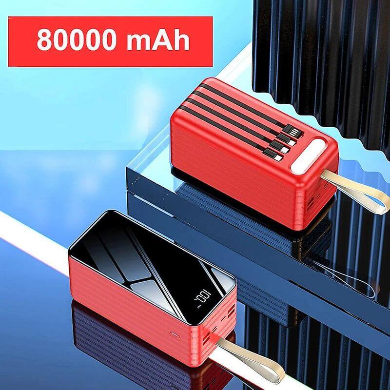Portable 80000 mAh Power Bank with Built-in Cable